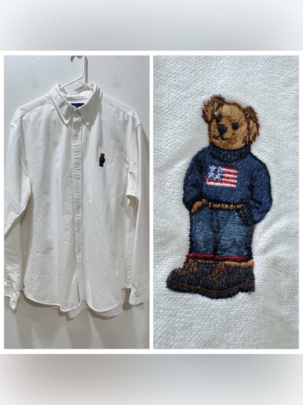 Ralph Lauren Polo Bear Button-Down Oxford Shirt White Men's XL
